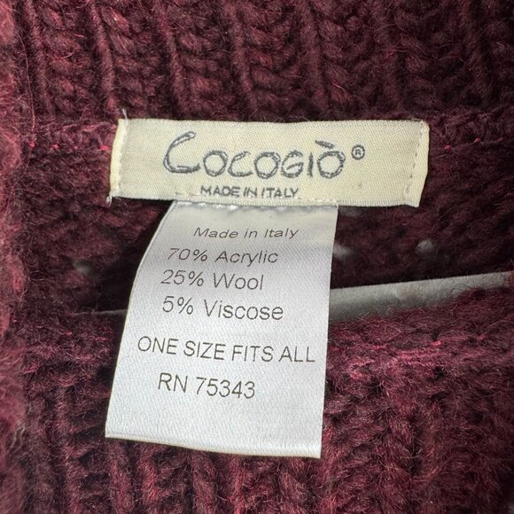 Cocogio Turtleneck Wool Blend Poncho Women's One Size Burgundy Made in Italy‎ - Picture 9 of 11